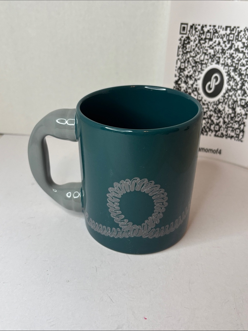 Vintage FTD Ceramic Teal Mug with Telephone Cord Handle